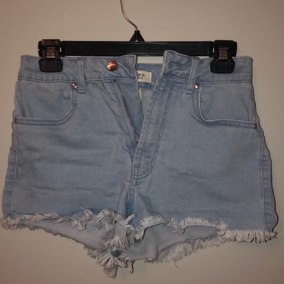 high rise frayed denim shorts